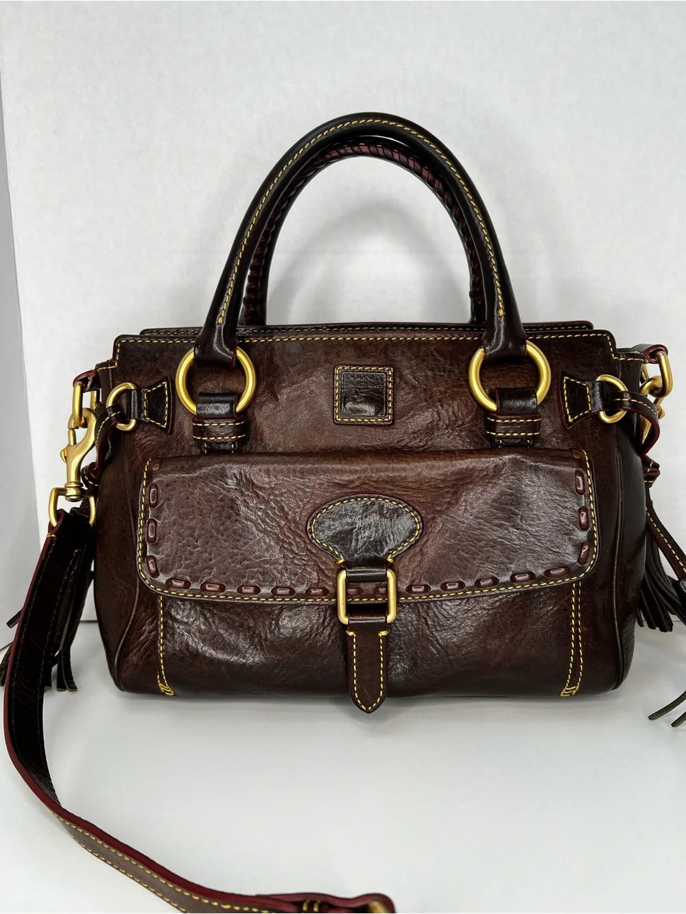 Dooney Bourke Florentine Leather Front Pocket Medium Satchel Bag - Picture 1 of 14